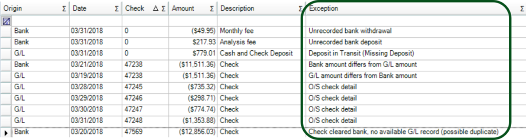 Unique to Bank Rec - Shows you WHY a record didn't match.